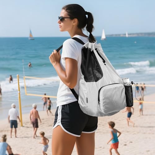 Yuiboo Gray Drawstring Gym Bags Climbing Gym Bag with Inside Pockets String Bookbag Wet and Dry Separation