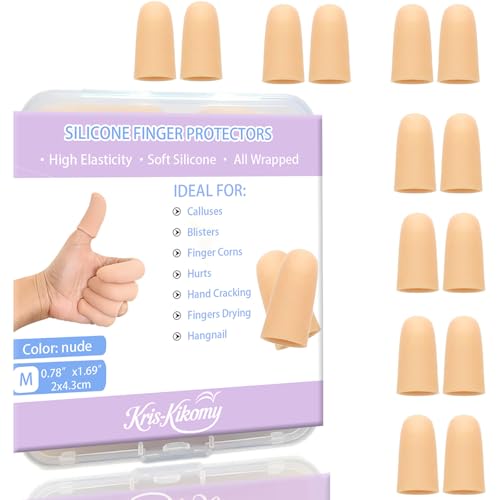 14pcs Gel Finger Protectors Finger Cots Silicone Fingertips Protection - Thumb Protection, Ideal for Trigger, Arthritis, Cracking, Blisters, Callus, Hangnail & Pain Relief (Nude) | Finger Protectors Ideal for Trigger, Arthritis, Cracking, Blisters, Callus