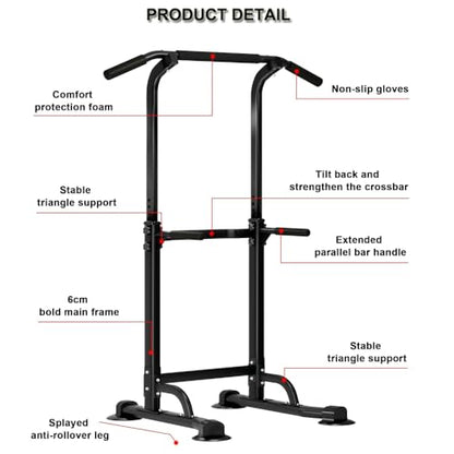 Power Tower for Home Gym, Pull Up Dip Station - Adjustable Freestanding Pull Up Bar with 300 Lbs Capacity, Heavy Duty Construction, Easy Assembly, No Wall Needed