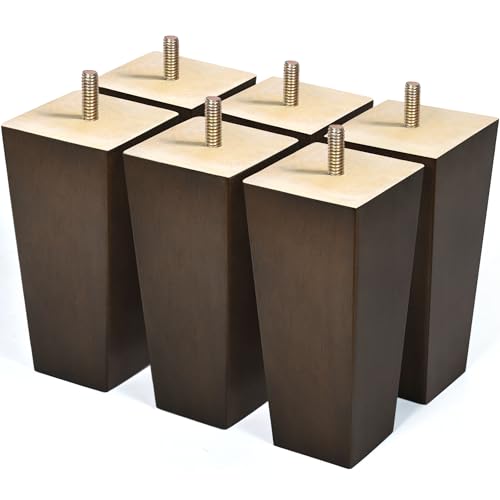 6 inch Furniture Legs Set of 6 Couch Legs Mid-Century Modern Replacement Sofa Legs for Sectional, Dresser, Recliner, Nightstand - size: 6 inch (6pcs) Standard (With hanger bolt)