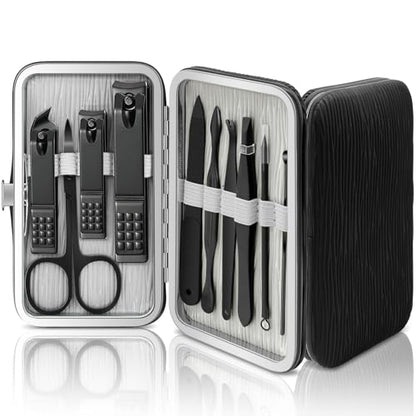 BLESWIN 10 in 1 Manicure Set, Professional Manicure Pedicure Kit for Women, Nail clipper Set for Men, Nail Care Kit with Leather Travel Case, Travel Nail Kit for Friends Parents Gift (Black) - color: 1-Black