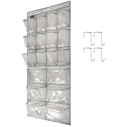 Extra Large Hanging Crystal Clear Over Door Shoe Organizer, Closet Shoe Rack with 12+6 Pockets, 8 Hooks, Grey (59"x 21.6") - color: A-grey&Clear