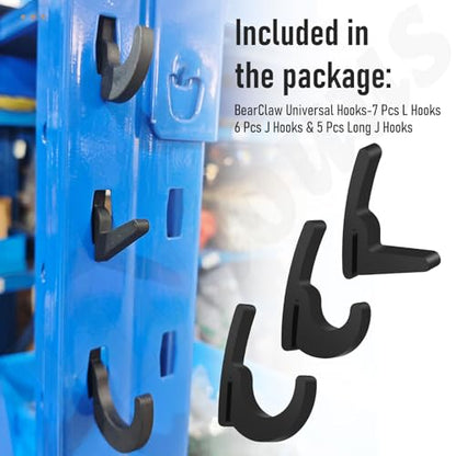 Universal Hooks - 7 x L/7 x J/7 x Pcs Long J Hook, Approximately 40 lbs. Capacity Compatible with Garage Shelving & Industrial Storage Racks and Other with Keyhole Slots