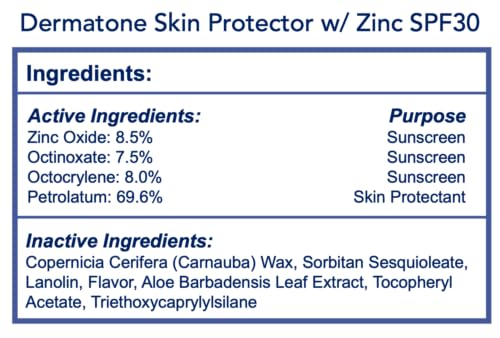 Dermatone Skin Protection Balm w/Zinc SPF 30 | Moisturizing & Barrier Creme | Heals & Repairs Dry Skin | Advanved Therapy Lips and Face Repair | 2-Pack, 0.5 oz Tins - size: 0.5 Ounce (Pack of 2)