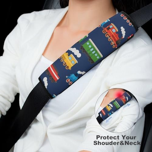 Universal Soft and Comfortable Car Seat Straps Shoulder Pads for Girls and Boys, Most Cars, 1 Pair Train Art Harness Pads Strap Comfortable Driving - color: Pattern 1179