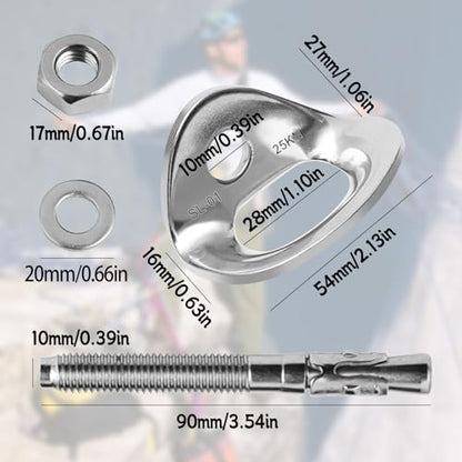 Climbing Anchor Bolt 8 Set, Stainless Steel Bolt Hanger Climbing Hanger Bolts 25KN Heavy Duty Climbing Anchor Hangers for 3/8" Bolt for Home Gyms, Hammocks, Trailer Tie-Downs