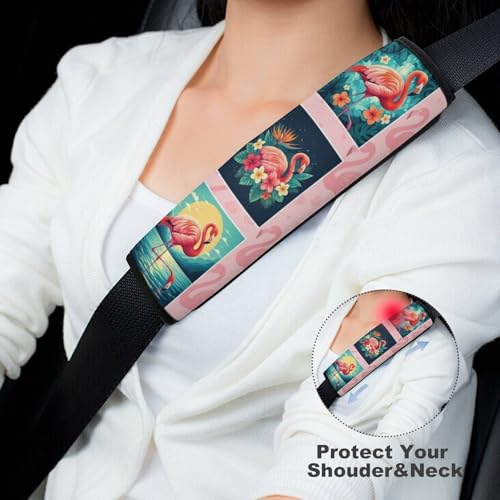 Universal Fit Seat Belt Cover for Adult Use, Stroller Pushchair High Chair, 2PCS Flamingo Tropical Animal Floral Plaid Harness Pads Strap Shock Absorption - color: Pattern 923