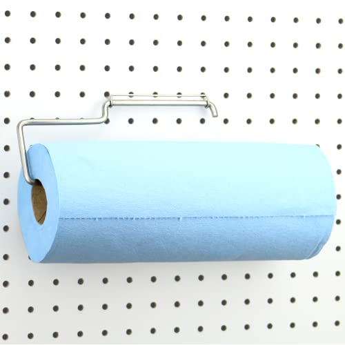 RightArrange One-Handed Tear Pegboard Paper Towel Holder - Stainless Steel - Hooks to Any Peg Board - Pegboard Accessories for Tool Shed, Garage, Workbench, Kitchen, Laundry or Craft Room Organization - color: Stainless Steel, size: 1-Pack