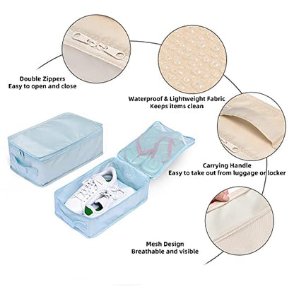 Travel Shoe Bags, Foldable Waterproof Shoe Pouches Organizer-Double Layer (4 Blue Shoe Bag) - color: Blue, size: 4 Packs