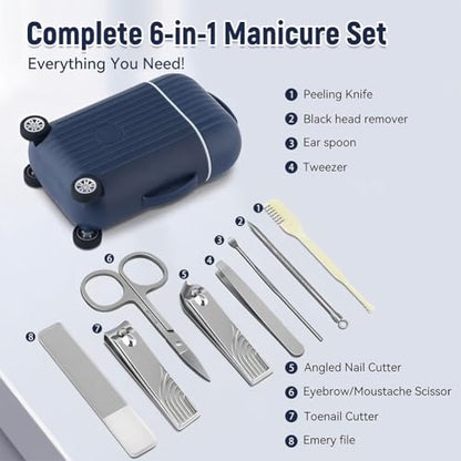 Travel Luggage Style Manicure Set 8-Piece Nail Clipper Set Nail Care Kit for Daily Use at Home Travel Emergency Beauty Tools - color: White