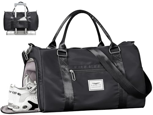 FIORETTO Womens Gym Tote Duffle Bag with Wet Pocket & Shoe Compartment, Sports Duffel Overnight Weekender Hospital Workout Carry on Bag for Girls, Ideal for Travel, Swimming, Dance, Ballet Black - color: Black, style: Gym Bag