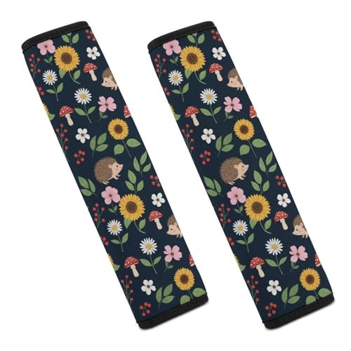 Universal Soft and Comfortable Hedgehog Cute Floral Mushroom Seat Belt Cover for Kids, Most Cars, 2 Piece Seat Belt Covers Cushion Shock Absorption - color: Pattern 212