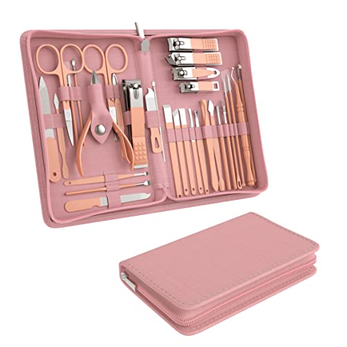 Tseoa Manicure Set Personal Care, Nail Clipper Kit, Professional Nail Clipper Pedicure Set, Nail Tools with Luxurious Travel Case, Gifts for Men Women Family Friend, 31 Pieces (Pink) - color: Pink