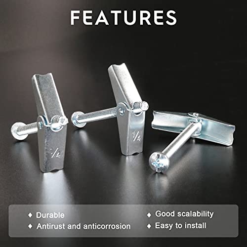 Glarks 30Pcs 1/4'' Zinc Plated Steel Round Head Toggle Bolt and Wing Nut for Hanging Heavy Items on Drywall (1/4'') - size: 1/4''
