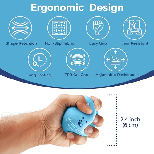 Mind & Body Stress Balls for Adults - Multi-Density Squeeze Balls for Hand Therapy & Grip Strengthening - Stress & Anxiety Relief - Choose 3-Ball (Soft, Medium & Hard) or 2-Ball (Soft & Hard) Sets - color: Mindfuless - Sea Breeze, Ocean Blue, Cloud