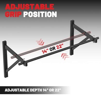 Wall Mounted Pull Up Bar, Chin Up Bar for Home Gym Strength Training | PAPABABE Sturdy Anti-Slip, Knurled Grip, Quick Install, Multi-Grip Versatile, Wall-Mounted Space-Saver 500 Weight Capacity - style: 52 inch