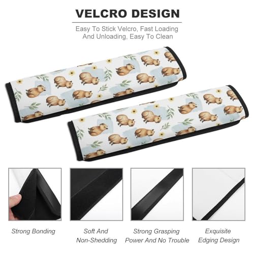 2 Pack Breathable Car Seat Belt Pad for Child, Stroller Pushchair High Chair, Cute Capybara Blue Floral Neck Strap Covers, Neck and Shoulder Support - color: Pattern 957