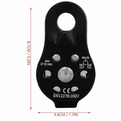 26KN Climbing Pulley, Fixed Plate Aluminum Alloy Rope Pulley Small Pulley System for 12mm Rope Climbing, Zipline, Hauling Outdoor Activity - color: Black