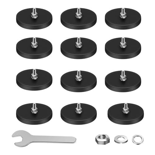 DIYMAG Rubber Coated Neodymium Magnets 1/4in 65lbs 12pcs | Anti-Scratch Black Rubber Coating, Large Magnet Base, Powerful Holding Force, for Light Bar, Mirror, Camera, License Plate - size: 1/4in-65LB-2.59in