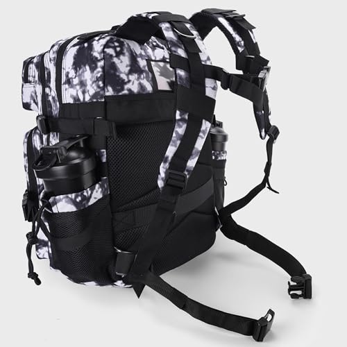 LHI Military Tactical Backpack for Men and Women 45L Army 3 Days Assault Pack Bag Large Rucksack with Shoe Compartment - color: 1.6 Black and White