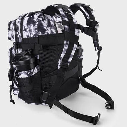 LHI Military Tactical Backpack for Men and Women 45L Army 3 Days Assault Pack Bag Large Rucksack with Shoe Compartment - color: 1.6 Black and White