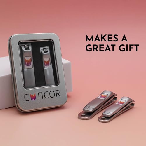 CUTICOR Stainless Steel Nail Clipper Set for Thick Nails with Travel Tin | Toenail clippers, fingernail clipper, curved blades for men and women, use at home, travel bags, toiletry kits