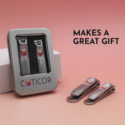 CUTICOR Stainless Steel Nail Clipper Set for Thick Nails with Travel Tin | Toenail clippers, fingernail clipper, curved blades for men and women, use at home, travel bags, toiletry kits