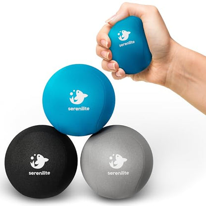 Serenilite Stress Balls for Adults, Squeeze Ball for Hand Therapy, Stress Ball, Hand Exercisers for Therapy & Grip Strengthening, Physical Therapy Balls, Hand Grip Strengthener. - color: Black, Blue, Grey