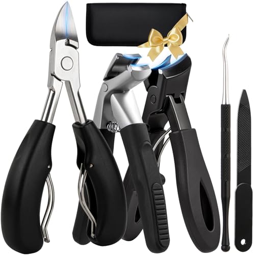 Toenail Clippers for Seniors Thick Nails, Ingrown Toenail Removal Kit 5Pcs, Heavy Duty Slanted Nail Clippers, Ingrown Nail Cutter with Long Handle Wide Jaw, Angled Head Toenails Clipper for Men - size: 5Pcs Nail Clippers Set-PP handle