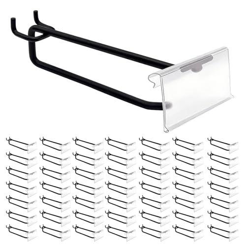 50 Pcs 4 Inch Pegboard Hooks with Label Holder for 1/4" Pegboard, Black Metal Hooks with Price Tag Slot, Board Wall Accessories for Garage, Retail & Home Organization - size: 4inch-50pcs