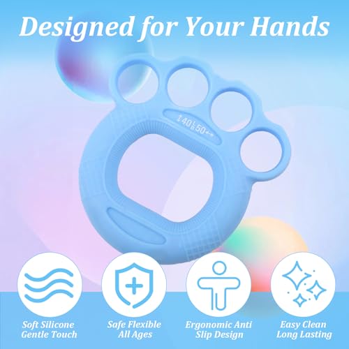 3 Pack Finger Exerciser & Hand Grip Strengthener, 3 Resistance Levels (20–50 lbs), Ergonomic Silicone Hand Strengthener for Rehab, Arthritis & Therapy, Ideal for Musicians, Climbers, Seniors