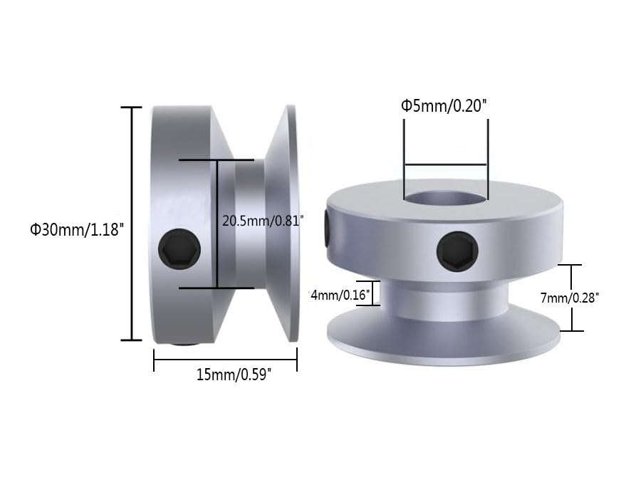 Outer Diameter 30mm Single Groove Pulley 5mm Fixed Bore Pulley for Drilling Machine 6MM PU Round Belt - size: 30x5mm