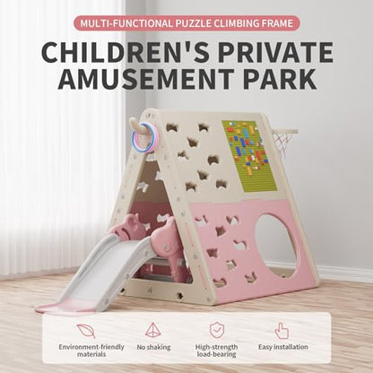 UNICOO Children’s 7 in 1 Multi-Functional Climbing Pyramid Set with Slide, Kids Climbing and Sliding Set for Home, Daycare (KU-C04-Pink) - color: Pink