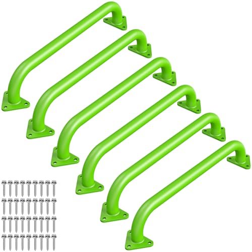 SELEWARE 6Pcs 17" Green Monkey Bars Indoor, Metal Playground Safety Handles | 500LB Heavy Duty Fully Welded Steel Kids Grab Bars for Indoor/Outdoor Playset Treehouse Climbing Frame Wall ladder Backyard - color: E: 17"-6 Pcs-green