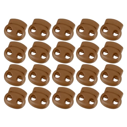 uxcell Plastic Spring Cord Locks, 20Pcs Shoe Lace Tie Lock, Double-Hole Slider Toggles Clip End Stopper Fastener for Drawstrings Paracord (Coffee) - color: Coffee