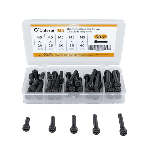 M5 x 20mm 25mm 30mm 35mm 40mm Hex Socket Head Cap Screws Bolts, 12.9 Grade Alloy Steel, Fully Threaded, Black Oxide Finish, Allen Socket Drive, Assortment Kit 50Pcs - size: Hex Socket Head M5x20, 25, 30, 35, 40mm(50pcs)