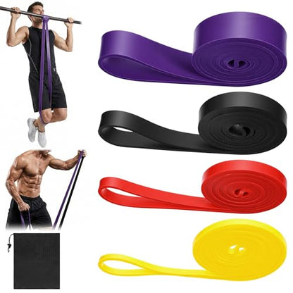 4 Pcs Resistance Bands Pull Up Bands Set, TPE Exercise Band for Working Out Muscle Training and Physical Therapy with Carry Bag, Yellow Red Black Purple for Men and Women