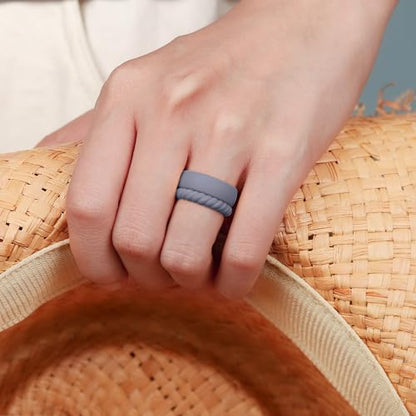 Egnaro Women's Stackable Silicone Rings, 2.5/5.5mm Wide 1.8/2mm Thick Bands | Comfort-Fit Rubber Bands Offer Breathable Flexibility for Nurses, Workouts, Pregnancy, Yoga, Travel, Office, and All-Day Wear - color: SETD6-Black, Green, Bright Peach, Cloudy B
