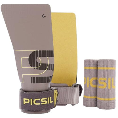 PICSIL Falcon Grips Pack, Carbon Fiber Grips, Use with Chalk | Includes professional grips, wrist wraps, and a carry bag. Ideal for functional fitness, gymnastics, and strength training. - color: Taupe, size: G+(L-XL)