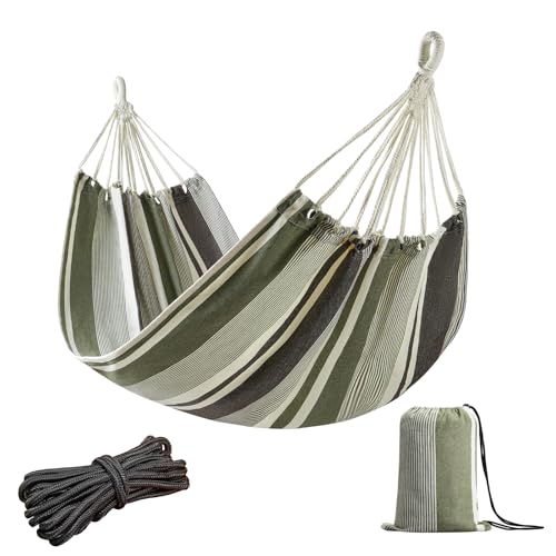 JoyView Brazilian Hammock for Single Person Portable Hammock with Hanging Ropes & Carry Bag Large 78.8x39.4” for Patio 300LBS Capacity Perfect for Outdoor/Indoor - Green Grey Stripes - color: Green Grey Stripes