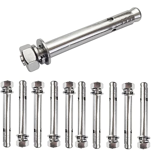 10 Pack M10x100mm Expansion Bolts Anchor Bolt 304 Stainless Steel External Hex Expansion Screw Bolt Sleeve Anchor Fastener Wall Concrete - size: M10*100