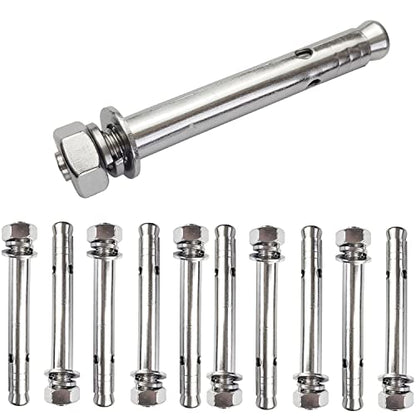 10 Pack M10x100mm Expansion Bolts Anchor Bolt 304 Stainless Steel External Hex Expansion Screw Bolt Sleeve Anchor Fastener Wall Concrete - size: M10*100
