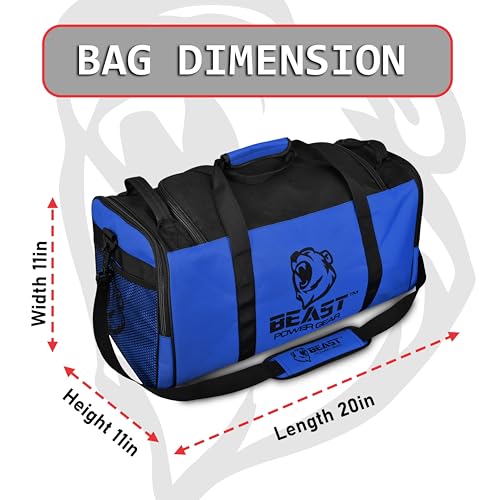 Beast Power Gear Gym Duffle Bag- Workout, Boxing, MMA, Sports Bag with Shoes Compartment and Adjustable Shoulder Strap for Men and Women (Blue/Black) - color: Blue/Black