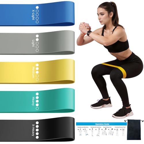 Resistance Loop Exercise Bands for Home Fitness, Yoga Pilates, Stretching, Strength Training, and Physical Therapy - Elastic Bands Set Workout Bands for Women&Men (5pcs Set) - color: Blue&Black