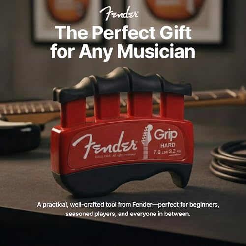 Fender GRIP Hand and Finger Exerciser – Best Ergonomic Finger Strengthener to improve play on all stringed instruments (Guitar, Bass, Violin, etc.) (Tensions: WHITE=5-Lbs; RED=7-Lbs; BLACK=9-Lbs) - color: Red