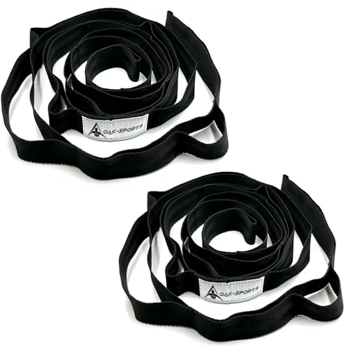 Stretching Strap Yoga Strap with Loops for Physical Therapy, Non-Elastic | 10 Loops, 75 inches length, Multi-Color Selection for Yoga Strap for Stretching, Pilates, Dance and Gymnastics - color: Black+Black