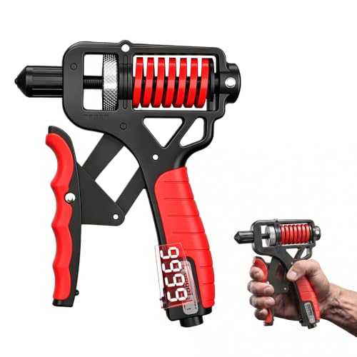 Ergonomic Adjustable H-Shaped Grip Hand Trainer, 2026 Upgraded Grip Strength Trainer Adjustable Resistance 11-363 Pounds (5-165 Kilograms), Strengthen the Wrist, Forearm and Fingers - color: Red