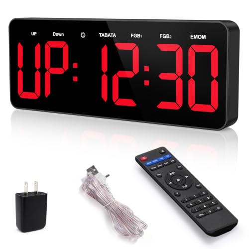 Gym Timer Clock, 12" LED Exercise Timer for Workout Intervals | Timer with Remote for Boxing Tabata/FGB/EMOM,Countdown/Up, Large Stopwatch Clock for Home Gym,Yoga,Garage,Office,Classroom - color: Red