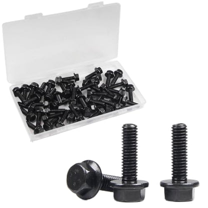 M6-1.0 x 20mm Flanged Hex Head Bolts Flange Hexagon Screws, External Flange Hex Drive Screws,Class 10.9 Black Finish,Alloy Steel, Fully Threaded, 48 PCS - size: M6x20mm