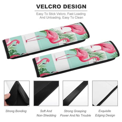 Floral Mint Green Stripes Flamingo Soft Padded Seat Belt Cover for Girls and Boys, Stroller Pushchair High Chair - 2 Piece Shoulder Protector Anti-Slip Pad - color: Pattern 49